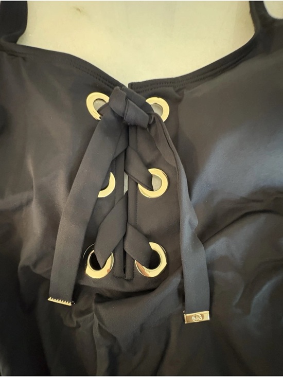Michael Kors MM5W133 Lace Up One Piece Swimsuit Black Wide Strap Size 8 - Picture 5 of 8